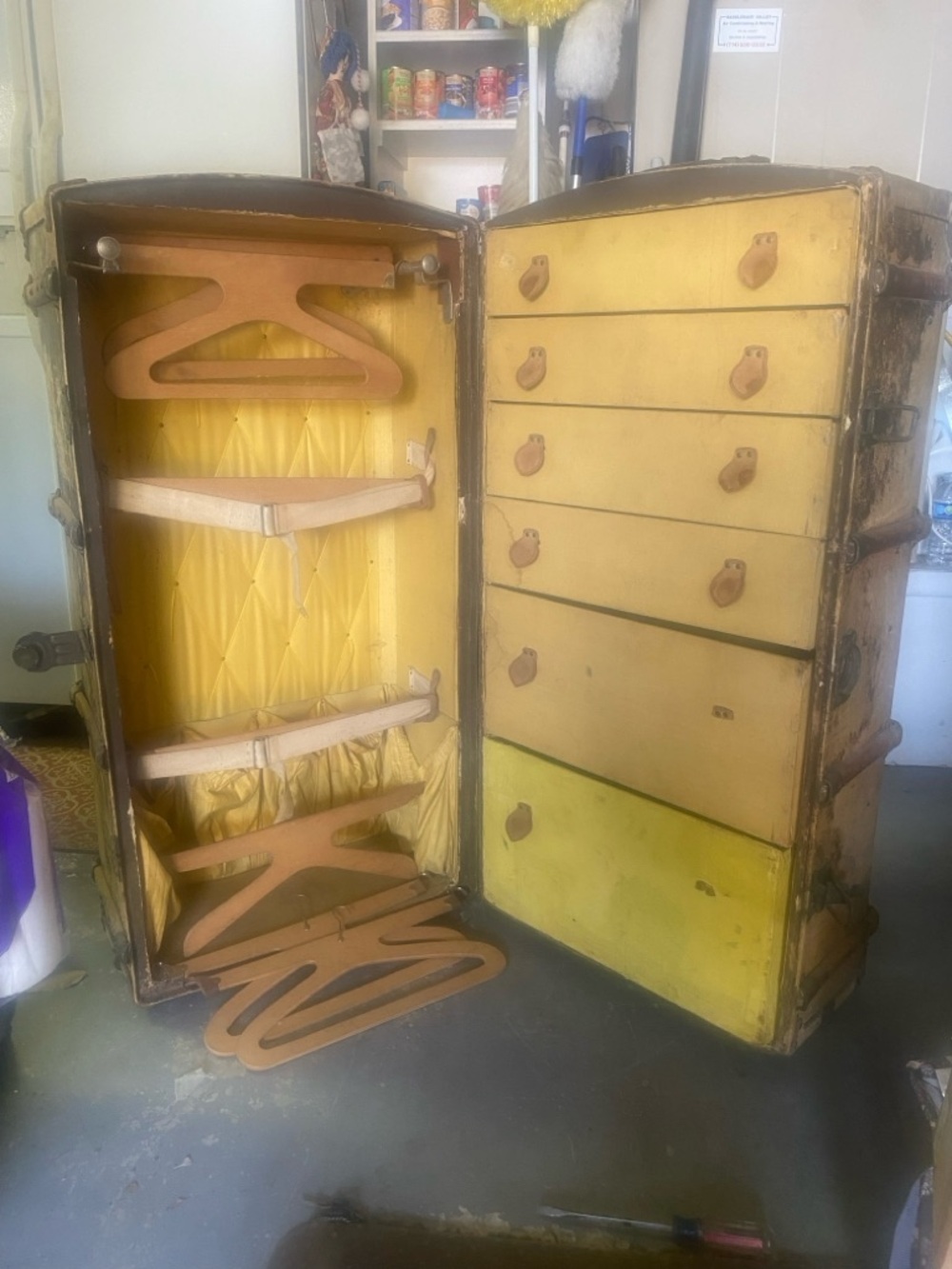 1800-1900 Vintage Louis Vuitton Yellow Interior Wardrobe Trunk